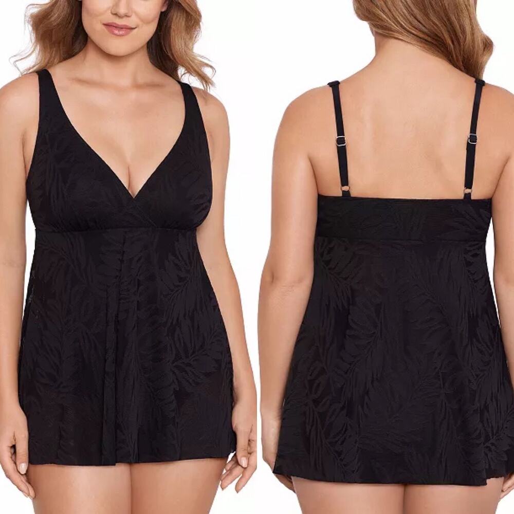 Swim Solutions Flyaway Swim Dress Black Bar III Open Front 8006294 Women's 8 NWT